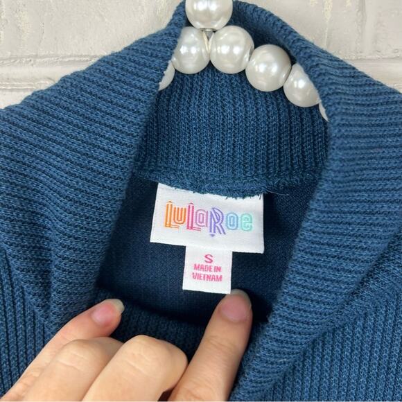 Lularoe Blue Ribbed Mock Neck Lightweight Knit Long Sleeve Size S - Picture 6 of 8